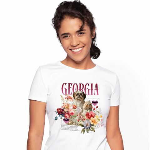 Tricouri - Tricou Femei cu Animal In Rochie de Mireasa cu Tort, Flori, Peronalizata cu Numele si Poza Animalului Tau cu imprimeu pe Fata, 100% Bumbac, Alb, M