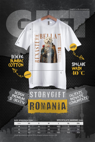 Tricou Femei cu Animal in Vesmant Regal Renascentist, Peronalizata cu Numele si Poza Animalului Tau cu imprimeu pe Fata, 100% Bumbac, Alb, S [3]