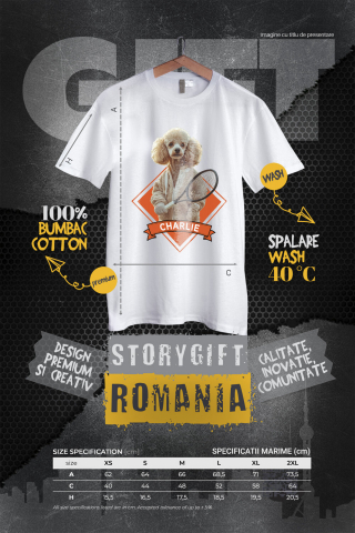 Tricou Femei cu Animal Jucator de Tenis, Peronalizata cu Numele si Poza Animalului Tau cu imprimeu pe Fata, 100% Bumbac, Alb, S [3]