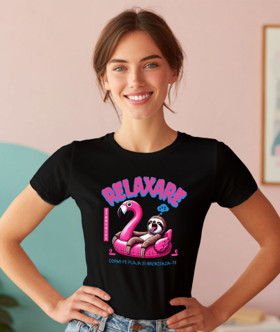 Tricou Femei, Barbati, Copii, Fata, Baiat, Unisex Personalizat Animal Leneș Pe Flamingo – Cadou Personalizat Amuzant Pentru Relaxare [1]