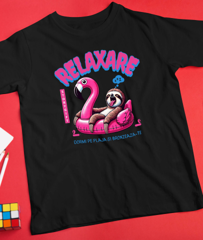 Tricou Femei, Barbati, Copii, Fata, Baiat, Unisex Personalizat Animal Leneș Pe Flamingo – Cadou Personalizat Amuzant Pentru Relaxare [2]