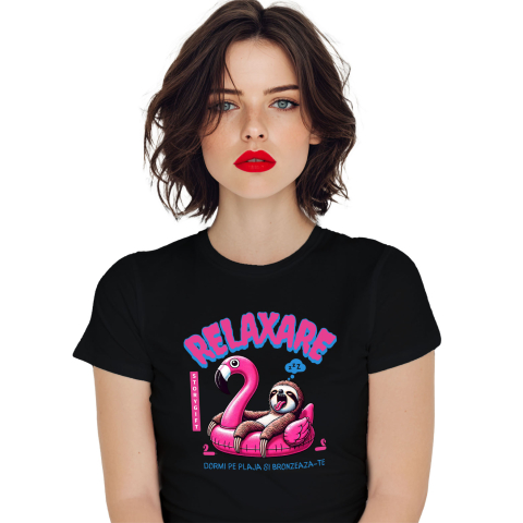 Plaja - Tricou Femei, Barbati, Copii, Fata, Baiat, Unisex Personalizat Animal Leneș Pe Flamingo – Cadou Personalizat Amuzant Pentru Relaxare