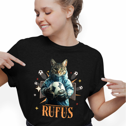 Personalizate cu Animalul Tau - Tricou Femei cu Animal Portar, Fotbal, Joc de Echipa, Peronalizata cu Numele si Poza Animalului Tau cu imprimeu pe Fata, 100% Bumbac, Negru, XS