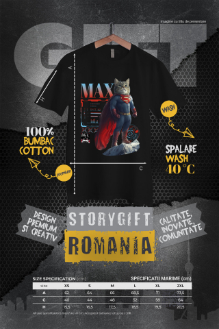 Tricou Femei cu Animal SuperMan in Varful Muntelui, Power Pose, Peronalizata cu Numele si Poza Animalului Tau cu imprimeu pe Fata, 100% Bumbac, Negru, XS [3]