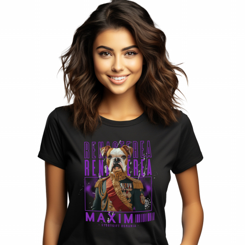 Personalizate cu Animalul Tau - Tricou Femei cu Animal Veteran de Razboi, Peronalizata cu Numele si Poza Animalului Tau cu imprimeu pe Fata, 100% Bumbac, Negru, XS