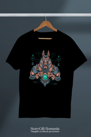 Tricou Femei Cu Anubis, Mecha, Sci Fi, Geometric, Mitologie, Multicolor  cu imprimeu pe Fata, 100% Bumbac, Negru, XL [1]