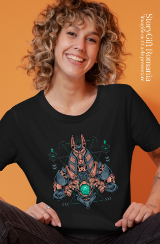 Tricou Femei Cu Anubis, Mecha, Sci Fi, Geometric, Mitologie, Multicolor  cu imprimeu pe Fata, 100% Bumbac, Negru, XL [3]