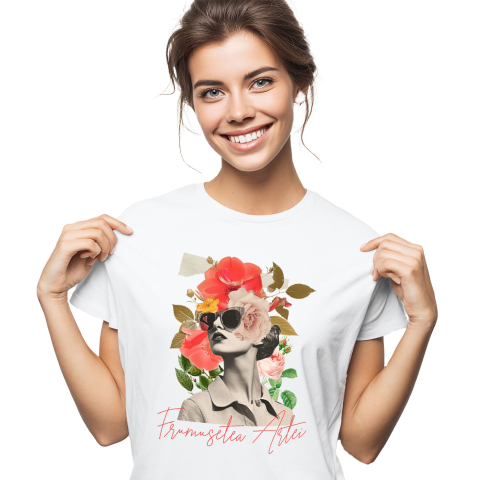 Tricou Femei, Barbati, Copii, Fata, Baiat, Unisex Personalizat Artă Abstractă Chip Feminin cu Ochelari și Text „Frumusețea Artei” | Cadouri Personalizate pentru Femei și Familie
