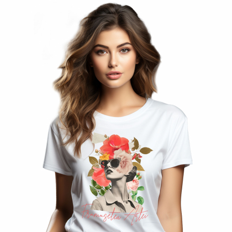 Tricou Femei, Barbati, Copii, Fata, Baiat, Unisex Personalizat Artă Abstractă Chip Feminin cu Ochelari și Text „Frumusețea Artei” | Cadouri Personalizate pentru Femei și Familie