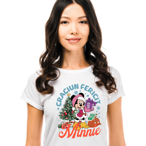 Tricouri - Tricou Femei cu Aventuri de Craciun cu Mickey Mouse 100% Bumbac, Alb, L