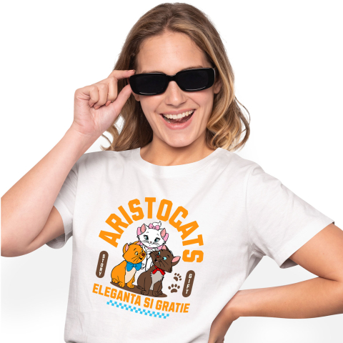 Tricouri - Tricou Femei cu Aventuri Magice cu Pisicile Aristocrate 100% Bumbac, Alb, S