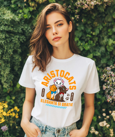 Tricou Femei cu Aventuri Magice cu Pisicile Aristocrate 100% Bumbac, Alb, S [1]