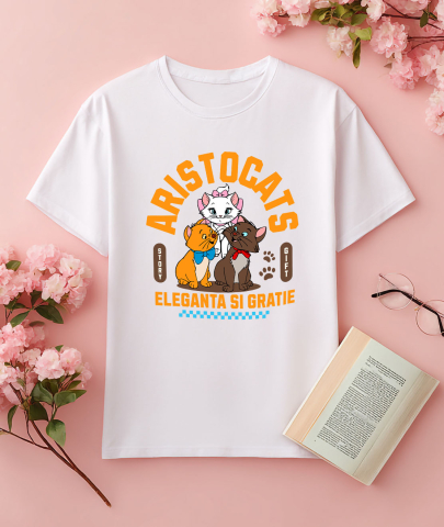 Tricou Femei cu Aventuri Magice cu Pisicile Aristocrate 100% Bumbac, Alb, S [2]