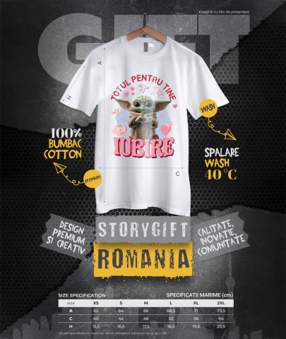 Tricou Femei cu Baby yoda, Iubire, Dragoste, Afectiune, Inima 100% Bumbac, Alb, XL [3]