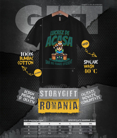 Tricou Femei, Barbati, Copii, Fata, Baiat, Unisex Personalizat Băiat la Birou cu Pisică Portocalie – Work From Home, Productivitate [3]