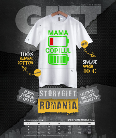 Tricou Femei, Barbati, Copii, Fata, Baiat, Unisex Personalizat Baterii Încărcare pentru Mama și Copil | Cadou Personalizat de Energie pentru Familie [3]