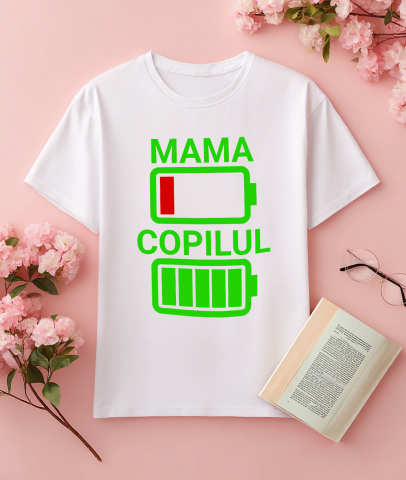 Tricou Femei, Barbati, Copii, Fata, Baiat, Unisex Personalizat Baterii Încărcare pentru Mama și Copil | Cadou Personalizat de Energie pentru Familie [2]