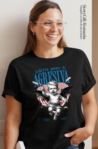 Tricou Femei, Barbati, Copii, Fata, Baiat, Unisex Personalizat Bebe cu Aripi de Diavol și Cuțit – Cadou Personalizat „Iubirea Poate Fi Agresivă” pentru Valentine's Day [1]