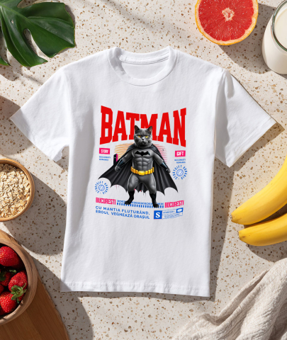 Tricou Femei, Barbati, Copii, Fata, Baiat, Unisex Personalizat British Shorthair în Costum de Batman – Supereroul Perfect pentru Copii și Iubitorii de Pisici [2]