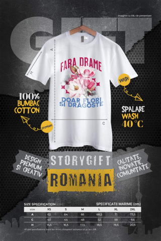 Tricou Femei, Barbati, Copii, Fata, Baiat, Unisex Personalizat Buchet de Flori Roz „Fara Drame, Doar Flori si Dragoste” | Cadou Romantic și Elegant [3]