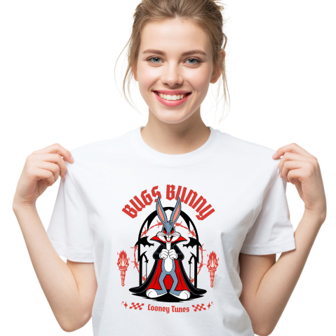 Tricouri - Tricou Femei cu Bugs Bunny – Mister si Aventuri 100% Bumbac, Alb, XS