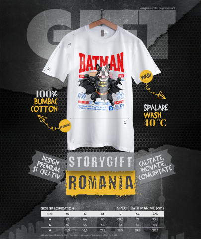 Tricou Femei, Barbati, Copii, Fata, Baiat, Unisex Personalizat Bulldog În Costum de Batman – Câine Supererou pentru Copii și Iubitorii de Animale [3]