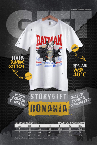 Tricou Femei, Barbati, Copii, Fata, Baiat, Unisex Personalizat Bulldog În Costum de Batman – Câine Supererou pentru Copii și Iubitorii de Animale [3]