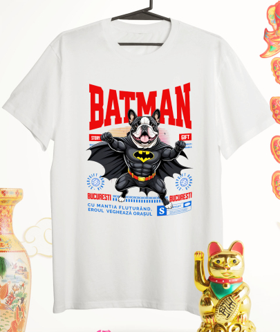 Tricou Femei, Barbati, Copii, Fata, Baiat, Unisex Personalizat Bulldog În Costum de Batman – Câine Supererou pentru Copii și Iubitorii de Animale [2]