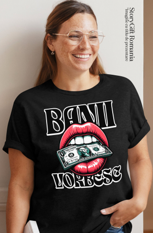 Tricou Femei, Barbati, Copii, Fata, Baiat, Unisex Personalizat Muscătură Bancnotă Dolar – „Banii Vorbesc” – Buze Femeie – Cadou Personalizat pentru Familie, Tati, Copii, Prieteni [1]
