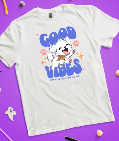 Tricou Femei, Barbati, Copii, Fata, Baiat, Unisex Personalizat „Câine Alb Vesel Alergând – Good Vibes – Cadou Personalizat pentru Iubitorii de Câini” [2]