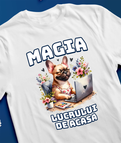 Tricou Femei, Barbati, Copii, Fata, Baiat, Unisex Personalizat Câine la Birou – Magia Lucrului de Acasă | Tricou Personalizat [2]