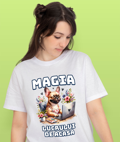 Tricou Femei, Barbati, Copii, Fata, Baiat, Unisex Personalizat Câine la Birou – Magia Lucrului de Acasă | Tricou Personalizat [1]