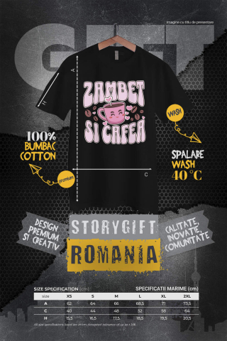 Tricou Femei, Barbati, Copii, Fata, Baiat, Unisex Personalizat „Cana de Cafea Zambitoare - Cadou Personalizat pentru Iubitorii de Cafea și Energie” [3]