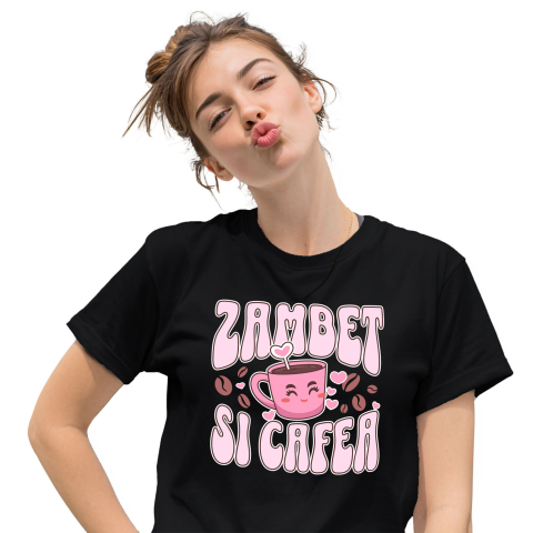 Tricou Femei, Barbati, Copii, Fata, Baiat, Unisex Personalizat „Cana de Cafea Zambitoare - Cadou Personalizat pentru Iubitorii de Cafea și Energie”