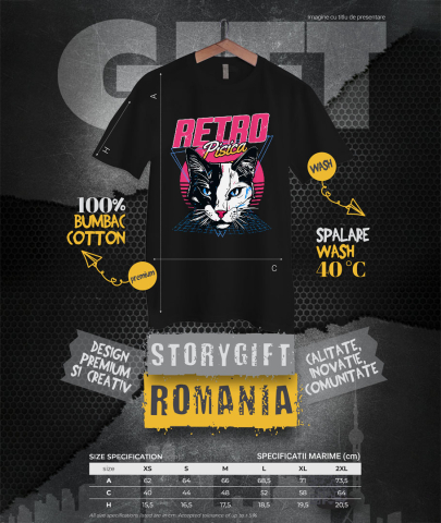 Tricou Femei, Barbati, Copii, Fata, Baiat, Unisex Personalizat Cap Pisica Alb Negru Retro - Cadou Personalizat Iubitorilor De Pisici, Familie și Prieteni [3]