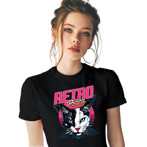 Tricou Femei, Barbati, Copii, Fata, Baiat, Unisex Personalizat Cap Pisica Alb Negru Retro - Cadou Personalizat Iubitorilor De Pisici, Familie și Prieteni