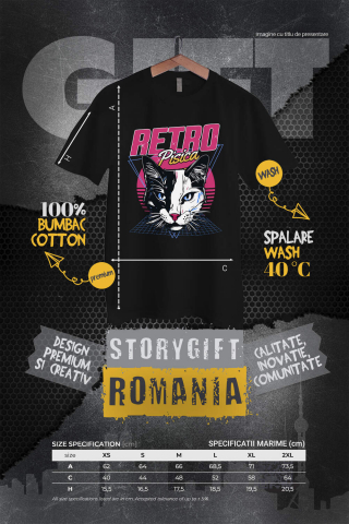 Tricou Femei, Barbati, Copii, Fata, Baiat, Unisex Personalizat Cap Pisica Alb Negru Retro - Cadou Personalizat Iubitorilor De Pisici, Familie și Prieteni [3]