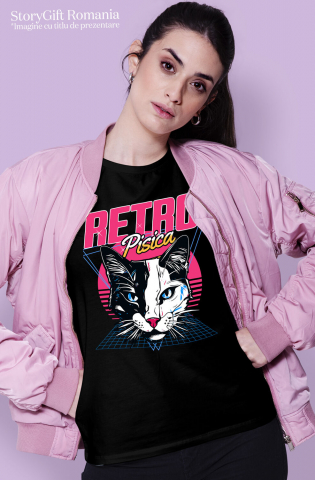 Tricou Femei, Barbati, Copii, Fata, Baiat, Unisex Personalizat Cap Pisica Alb Negru Retro - Cadou Personalizat Iubitorilor De Pisici, Familie și Prieteni [1]