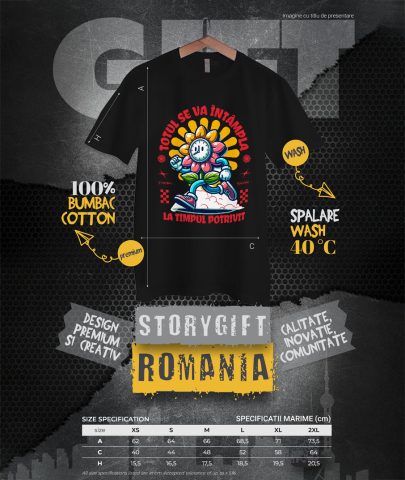 Tricou Femei, Barbati, Copii, Fata, Baiat, Unisex Personalizat „Totul se va întâmpla la momentul potrivit” - Ceas Floarea Soarelui Personalizat | Cadou Inspirational pentru Familie și Prieteni [3]