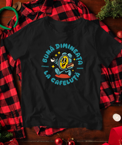 Tricou Femei, Barbati, Copii, Fata, Baiat, Unisex Personalizat Ceas Mecanica „Buna Dimineața” – Cadou Personalizat Cu Cafea și Hot-Dog | Dimineața Perfectă [2]