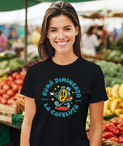 Tricou Femei, Barbati, Copii, Fata, Baiat, Unisex Personalizat Ceas Mecanica „Buna Dimineața” – Cadou Personalizat Cu Cafea și Hot-Dog | Dimineața Perfectă [1]