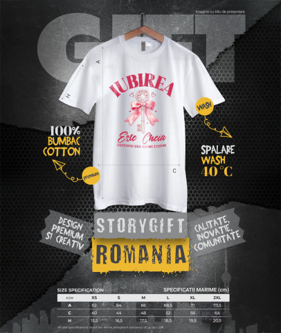 Tricou Femei, Barbati, Copii, Fata, Baiat, Unisex Personalizat Cheie de Argint cu Funda Roz și Mesaj „Iubirea este cheia iubirii eterne” – Cadou Personalizat [3]