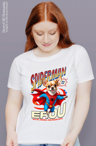 Tricou Femei, Barbati, Copii, Fata, Baiat, Unisex Personalizat Chihuahua în Costum Spider-Man - Cadou Personalizat pentru Copii și Familie [1]