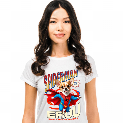Tricouri - Tricou Femei, Barbati, Copii, Fata, Baiat, Unisex Personalizat Chihuahua în Costum Spider-Man - Cadou Personalizat pentru Copii și Familie