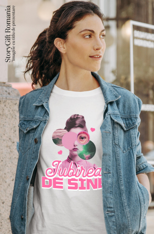 Tricou Femei, Barbati, Copii, Fata, Baiat, Unisex Personalizat Camasa Roz cu Chip Feminin Abstract și Mesaj Iubire de Sine - Cadouri Personalizate pentru Femei, Încredere și Inspirație [1]