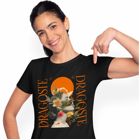 Flori - Tricou Femei, Barbati, Copii, Fata, Baiat, Unisex Personalizat Chip Feminin Abstract cu Soare și Text de Dragoste | Cadouri Romantice Personalizate pentru Femei și Familie