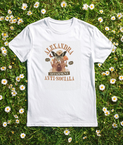 Tricou Femei, Barbati, Copii, Fata, Baiat, Unisex Personalizat Chip Feminin cu Flori și Fluture | Cadou Personalizat Anti-sociala | Alexandra [2]