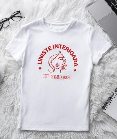 Tricou Femei, Barbati, Copii, Fata, Baiat, Unisex Personalizat Chip Feminin Atractiv cu Mesaj „Liniște Interioară” – Cadouri Personalizate pentru Femei, Dragoste de Sine și Echilibru [2]