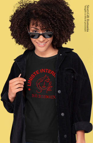 Tricou Femei, Barbati, Copii, Fata, Baiat, Unisex Personalizat Chip Feminin Atractiv cu Mesaj „Liniște Interioară” – Cadouri Personalizate pentru Femei, Dragoste de Sine și Echilibru [1]