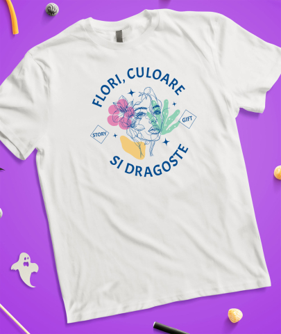 Tricou Femei, Barbati, Copii, Fata, Baiat, Unisex Personalizat Cadou Personalizat Flori Colorate și Iubire | Chip Feminin cu Mesaj Inspirațional [2]